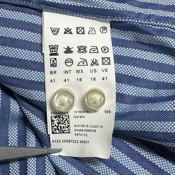 Hugo Boss Dress Shirt Mens 41 16 Purple Blue Stripe Gerald 100% Cotton Office‎ - Picture 5 of 9